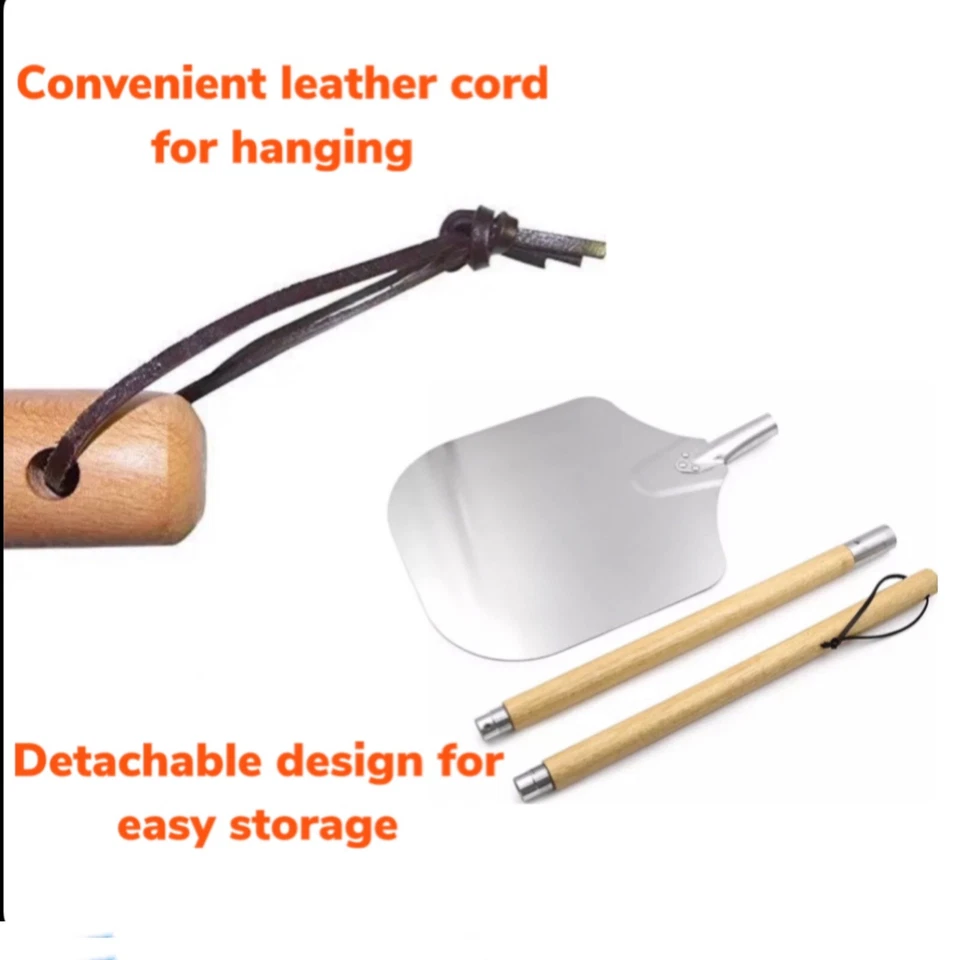 Paleta de pizza extensible de aluminio de 35 pulgadas de largo con mango de madera desmontable Foto 4 de 4