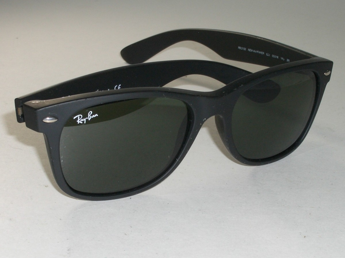 RAY BAN RB2132 55[]18M MATTE BLACK G15 UV GLASS LENS WAYFARERs SUNGLASSES  w/CASE