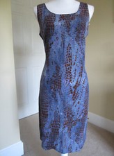 Vintage 80s Womans Blue Brown Snake Reptile Print Dress Size M
