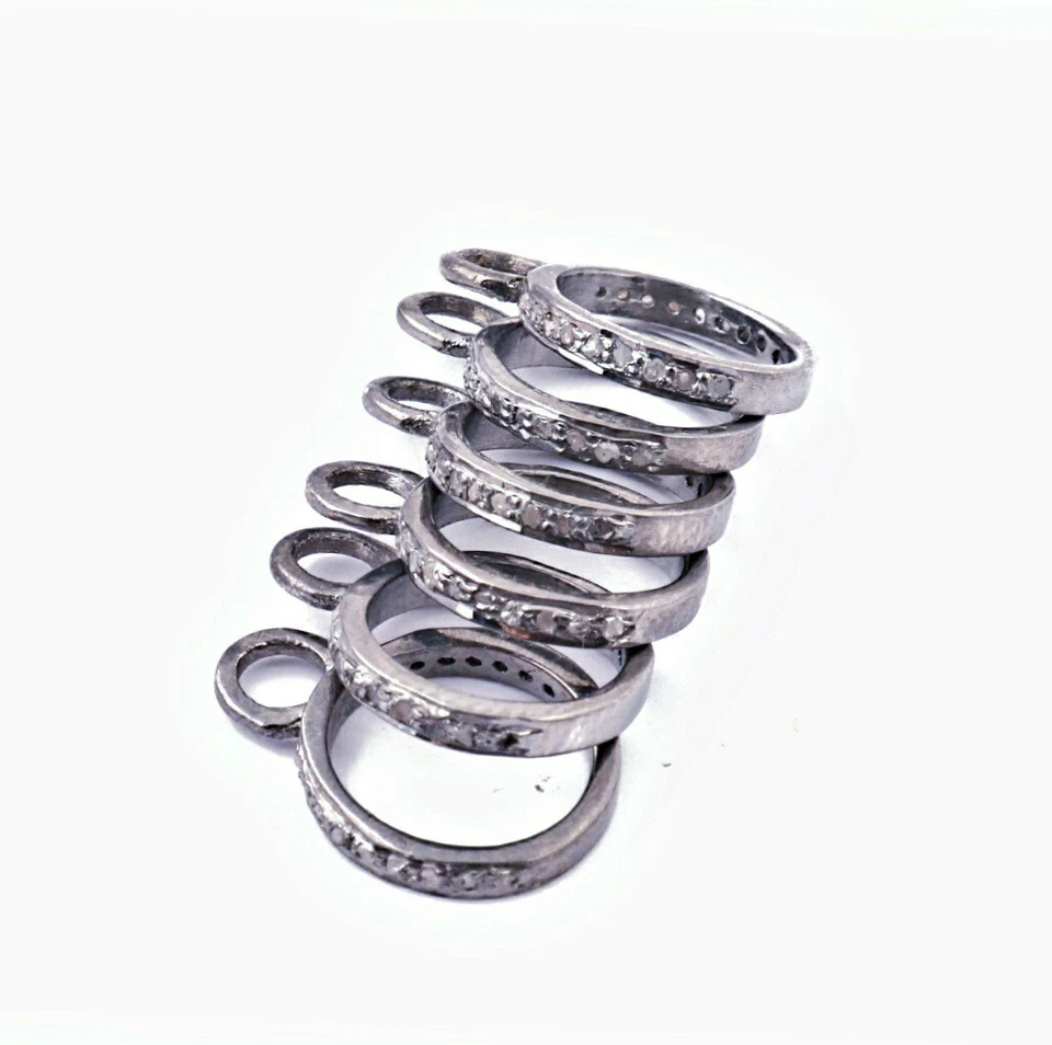 Bail Ring Pave Diamond 925 Silver Jewelry Findings Lobster Ring Supplies. - Image 4 of 4