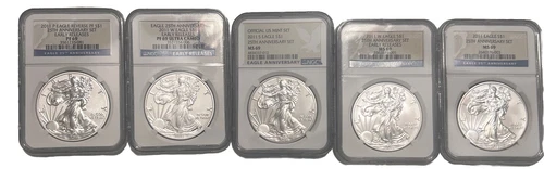 2011 American Silver Eagle 25th Anniversary Set P, W,,W,S,S five beauties NGC 69