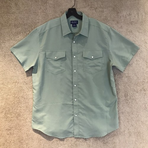 John Blair Men's Short Sleeve Button Up Shirt Size Large Green