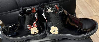 フェイクファーシューズ ZARA X DISNEY Zara Baby Disney Minnie Mouse Patent Leather Zip Black Boots Size