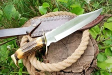 STAG D2 CUSTOM HANDMADE CAMP OUTDOOR HUNTING SURVIVAL BOWIE KNIFE ANTLER GRIP