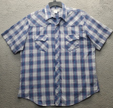 Wrangler Wrancher Western Shirt Mens XL Multicolor Plaid Short Sleeve Pearl Snap