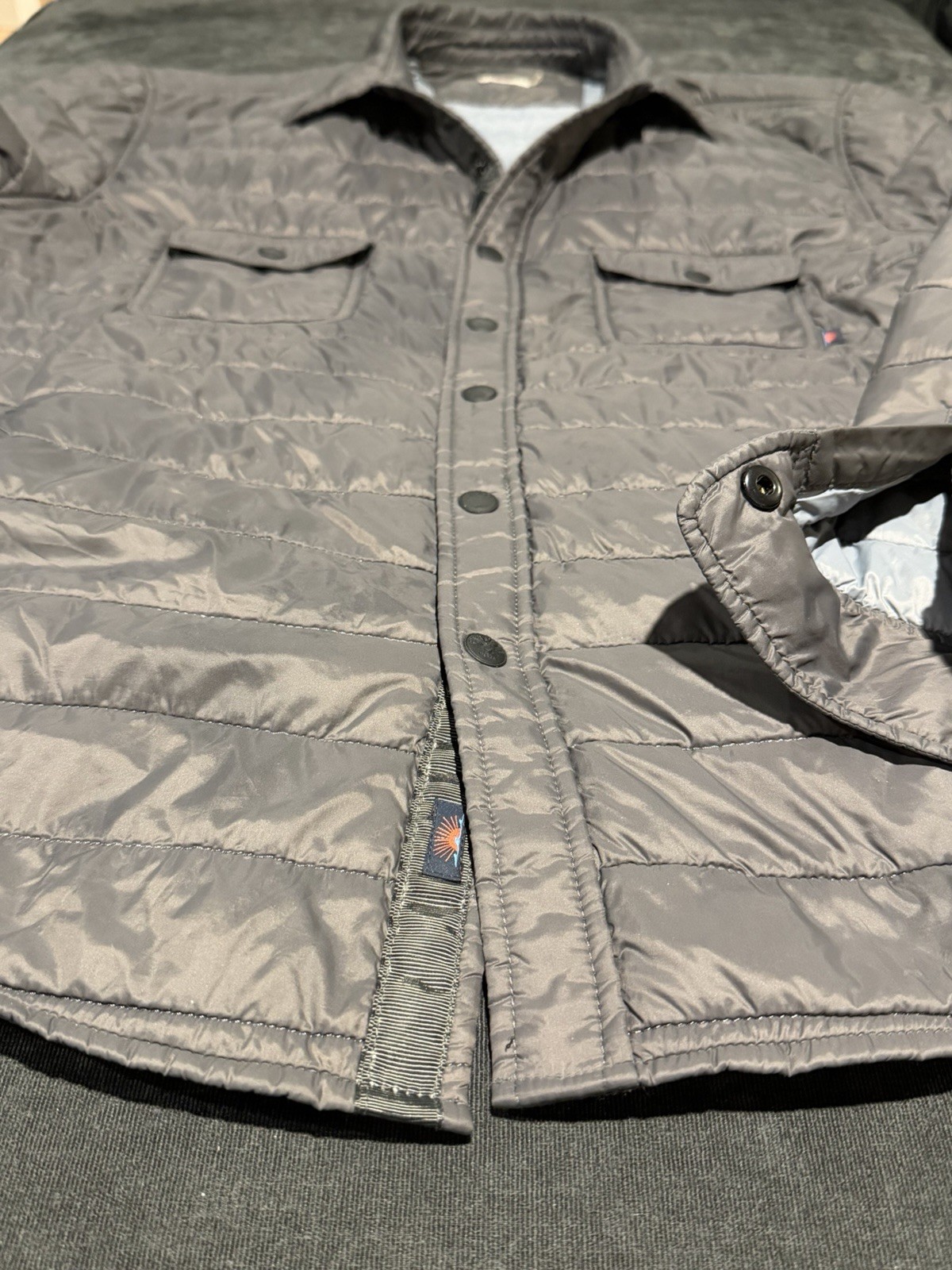 Faherty Gray Quilted Snap Button Jacket Men's Poc… - image 2