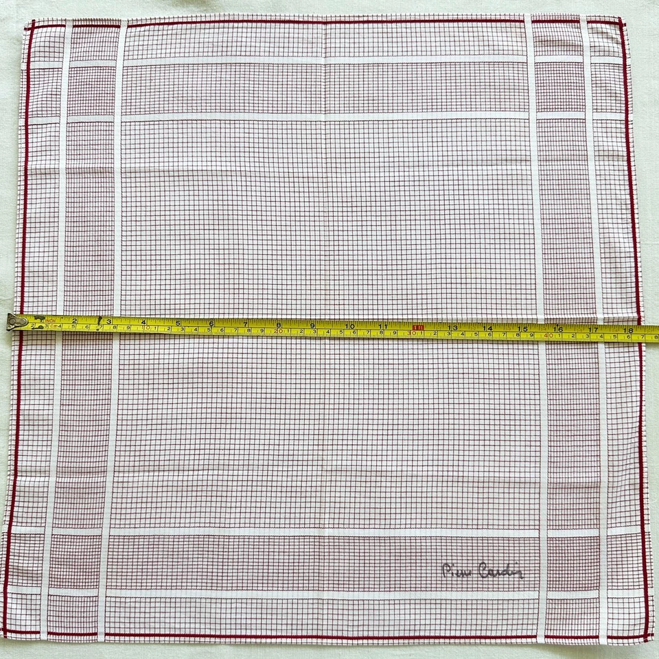 VTG Handkerchief White Cotton Grid Check Red Pattern Classic Pocket Square 18" - Image 3 of 3
