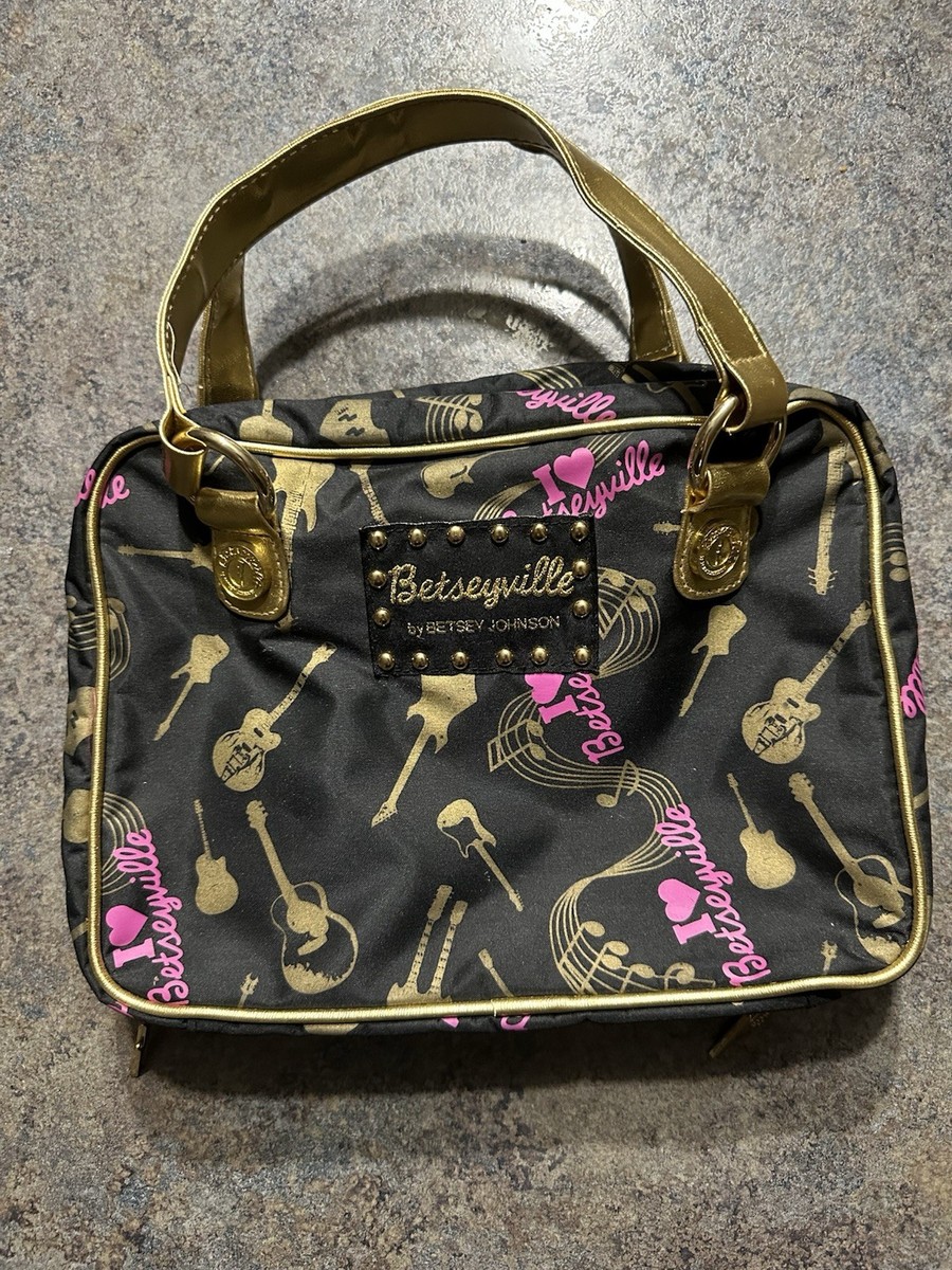 Betseyville Betsy Johnson Cosmetic Makeup Travel Bag Black Gold