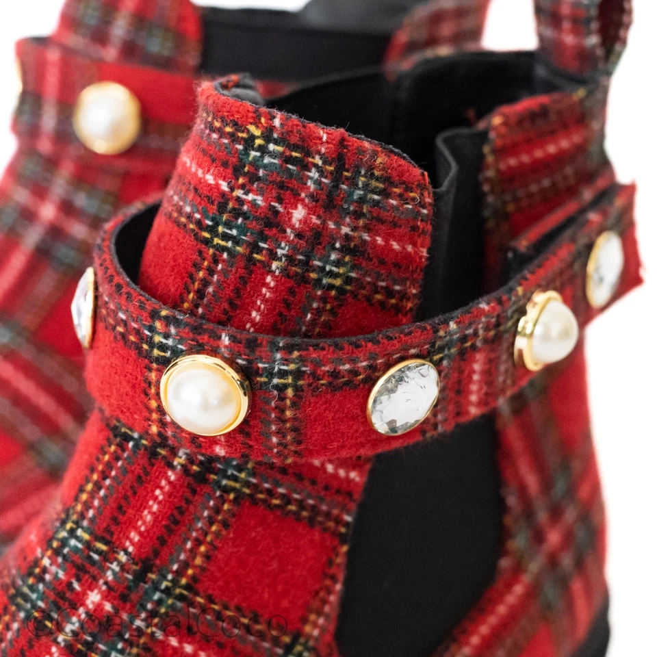 Botines Sugar Favorite a Cuadros Rojo Tartán 7.5 Vacaciones Navidad Invierno Acogedores Foto 3 de 4