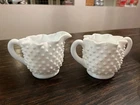 Vintage Hobnail Milk Glass Cream And Sugar Set