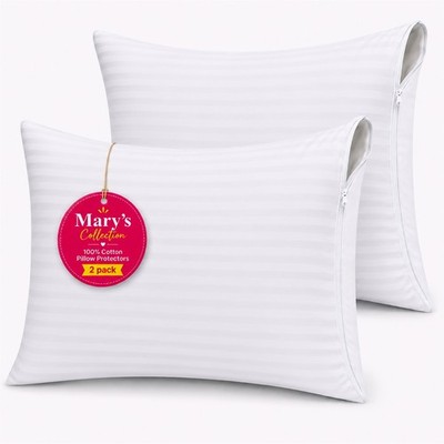 100% Egyptian Cotton Pillow Protectors with Zipper 2Pack Standard Queen King