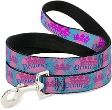 Dog Leash Crown Princess Oval Pink Turquoise 6 Feet Long 0.5 Inch Wide