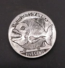 Hand‑Engraved Piranha on Reverse Buffalo Nickel - Predator Fish Coin Carving