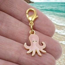 Pink Octopus Clip-On Charm, Gold-Plated Sea Life Handbag and Jewelry Accessory