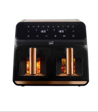 Neo Air Fryer Dual Two Double Drawer Black Copper Glass Window Electric 8.5L