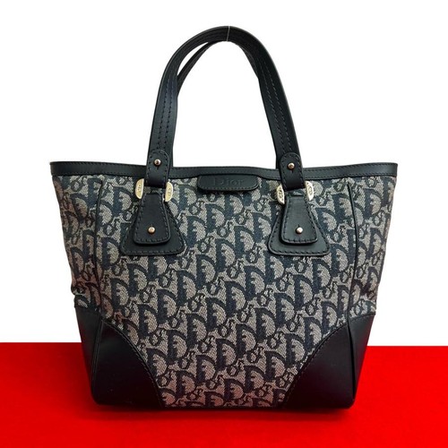Christian Dior Trotter Canvas Leather Mini Tote Navy Used From Japan