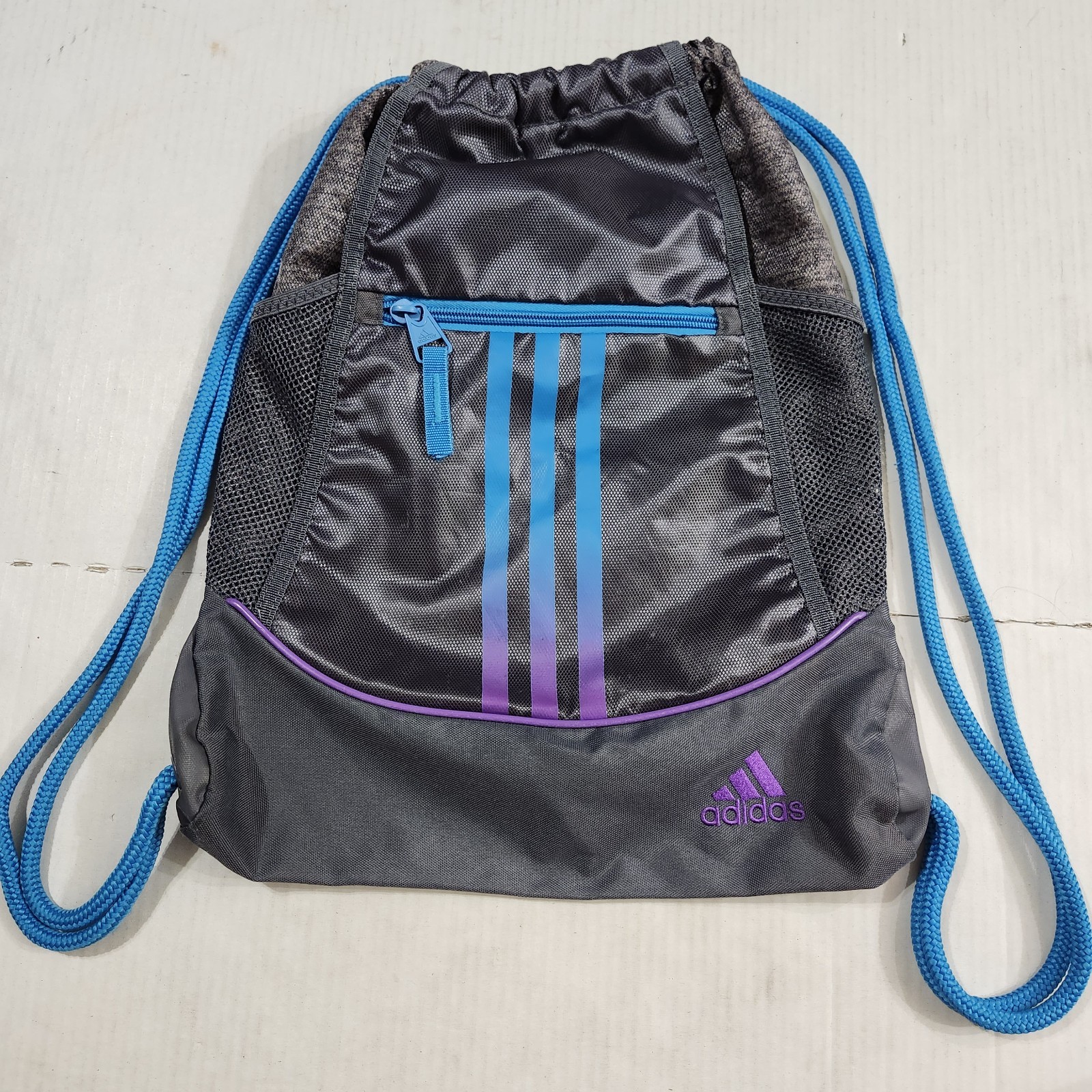 Adidas Alliance II Sackpack Gray Blue Purple Drawstring Backpack