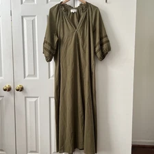 Xirena Size XL Olive Green Maxi Dress / Half Sleeve W/Crochet Detail / Pockets