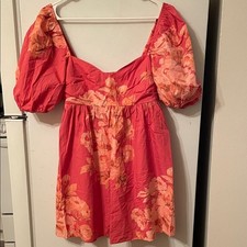 Free People NWT Medium 100% Cotton Coral Floral Whimsical Dress