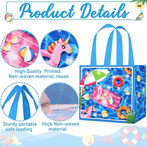 12 Stück Pool Party Gastgeschenke Geschenktüten Sommer Strand Schwimmen Motiv Vlies Geschenk - Bild 4 von 7