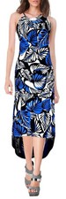 Metal Halter Neck Tropical Maxi Dress Blue Large