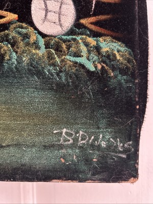 Vintage Sleeping Snoopy Baseball Signed Velvet Painting 60s 70s
