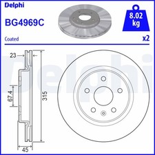 2x DELPHI Bremsscheibe BG4969C für OPEL INSIGNIA Sport Z18 Sports Tourer Country