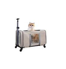 Cat Trolley Carrier for 2 Cats, Large Pet Transport Box with Wheels, Rolling Cat
