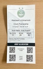 ABERDEEN VS KILMARNOCK 2022 PITTODRIE SCOTTISH PREMIERSHIP FOOTBALL TICKET STUB