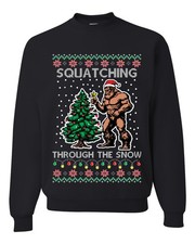 Squatching Through The Snow Bigfoot Ugly Christmas Sweater Crewneck Sweatshirt