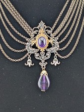 Collier Kette Trachtenschmuck 925 Silber teilvergoldet Amethyst alt BS
