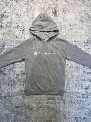 Champion Hoodie grau bestickt Emblem Kängurutasche Baumwollmischung Kinder L