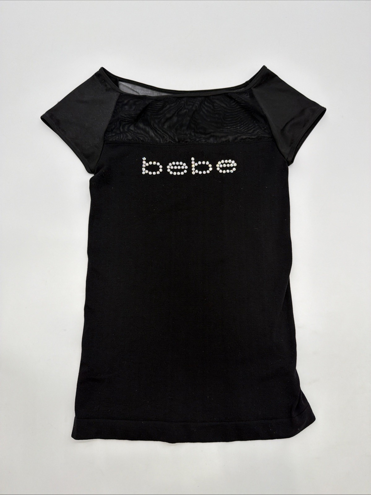 Bebe Slim T-shirt Women S Black  Logo Rinestone #44981