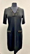 Ming Wang Black Dress with Gold Grommets and Lacing Detail Small/XS