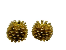 2 Resin Pinecone Candle Holders Gold Tone Heavy Taper Candlesticks 2.75"