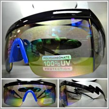 CLASSIC VINTAGE 90s RETRO SPORTY WRAP Style SUN GLASSES Black Frame Rainbow Lens