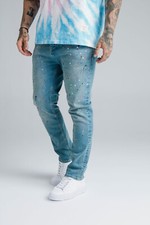 SikSilk X Steve Aoki Blue Paint Splash Riot Denim Jeans Extra Small 28" Waist