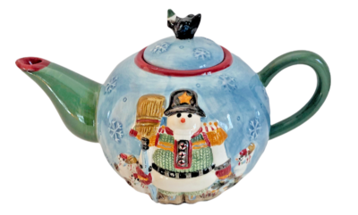 Debbie Mumm Sakura Snowman Nutcracker Hand Painted Teapot Winter