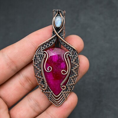 Ruby Quartz Gemstone Copper Wire Wrapped Handmade Pendant Jewelry Gift For Her