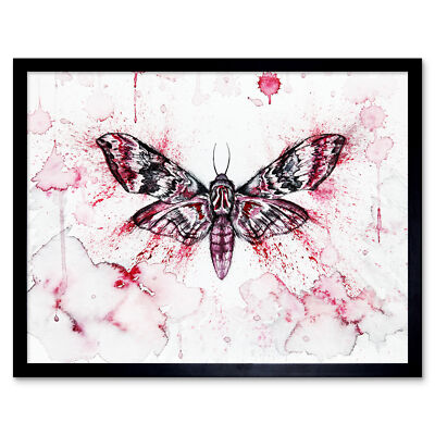 Red Moth Wings Insect Watercolour Painting Wall Art Print Framed 12x16