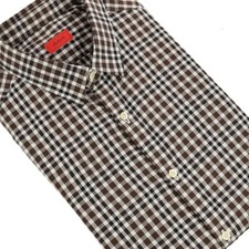 ISAIA Napoli Dress Shirt 16 41 Brown CHECK Cotton Long Sleeve Italy NWT