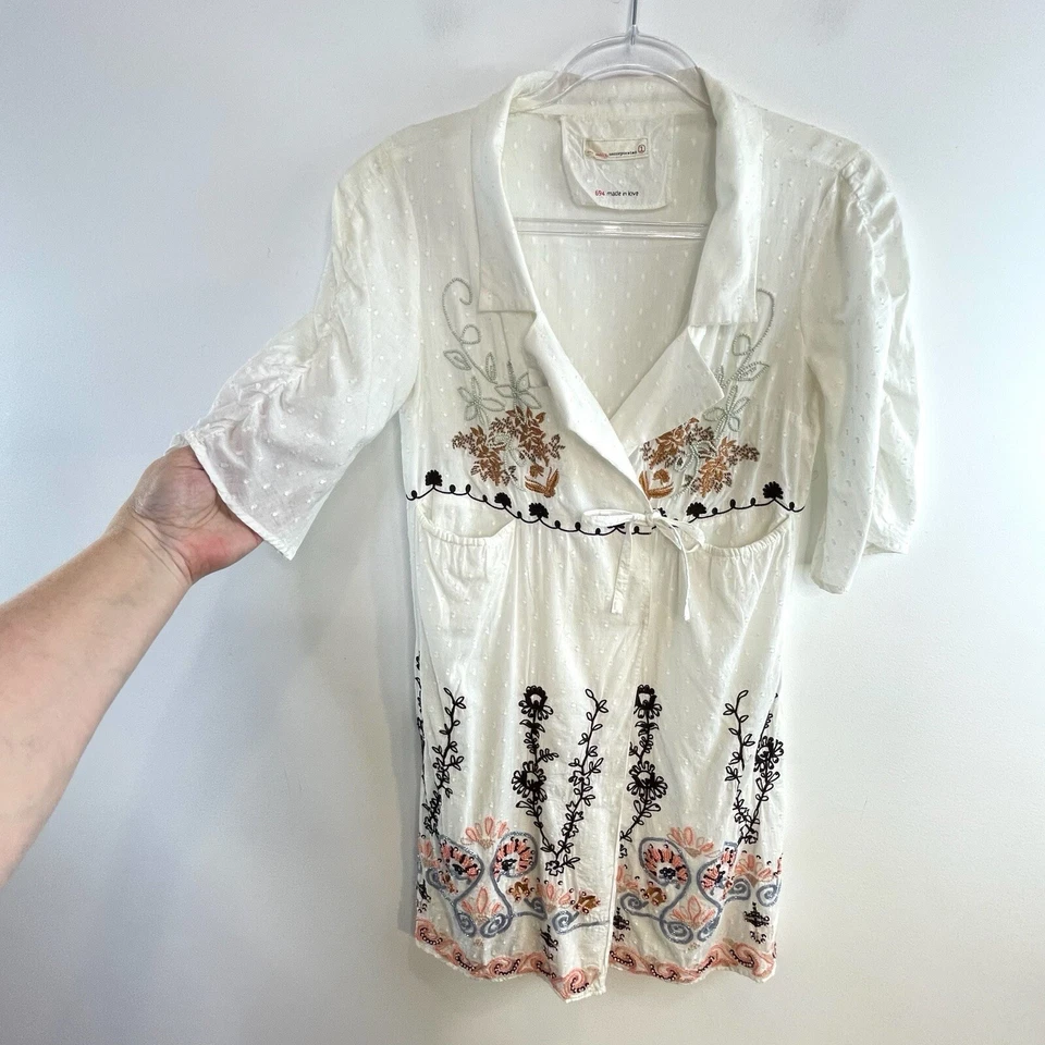 Chaqueta Top Ligera Odd Molly Talla 8 10 S 1 Blanco Algodón Cuentas Foto 4 de 4