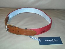 NWT Vineyard Vines Men's Emb Icon Canvas Club Belt Size 30 Color Jetty Red 68