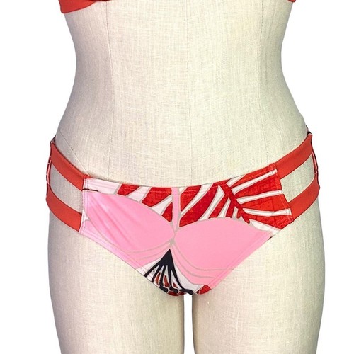 Aerie Bikini Swimsuit Women M Orange Multi Tropical Floral Pushup Halter Hipster - Picture 3 of 12