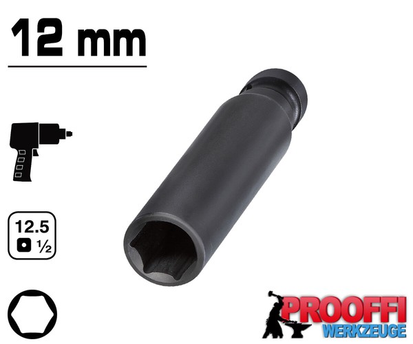 "Kraft Power Schlagschrauber Nuss 1/2\" Stecknuss 12 Mm SteckschlüSsel 6-Kant Lang"-image