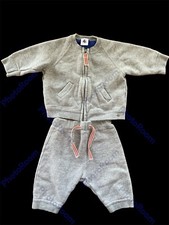 Petit Bateau EUC Grey 100 Cotton Knit Sweatset Zip Jacket  Pants- 3 Months