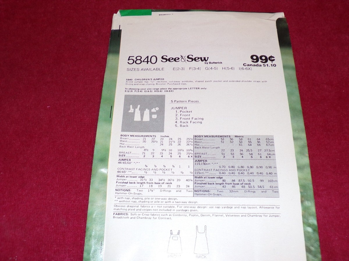 🌺 1979 UNCIRCULATED BUTTERICK #5840 - GIRLS JUMPER w/D-RING