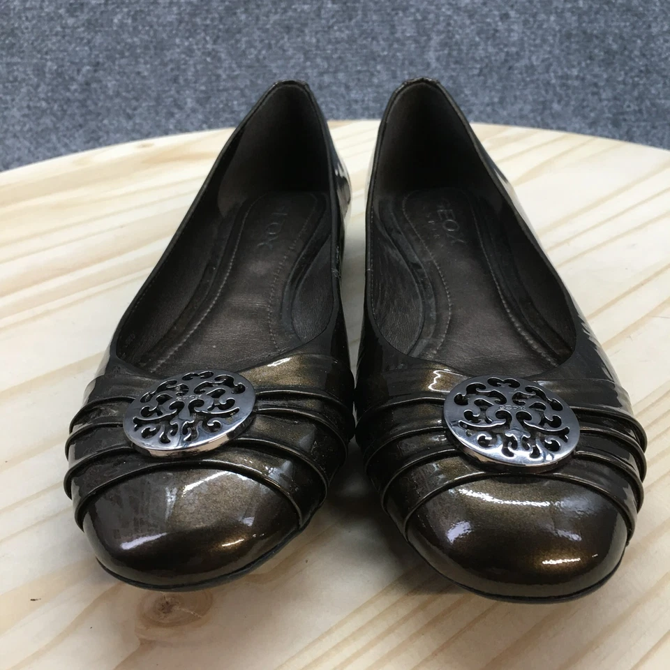 Zapatos planos de ballet GEOX para mujer 39,5 sin cordones marrón charol cómodos bajos Foto 4 de 4
