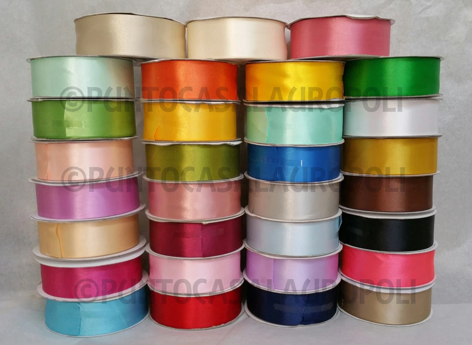 BOMBONIERE NASTRO DOPPIO RASO 40 MM BOBINA ROTOLO 50 METRI FAI DA TE VARI COLORI