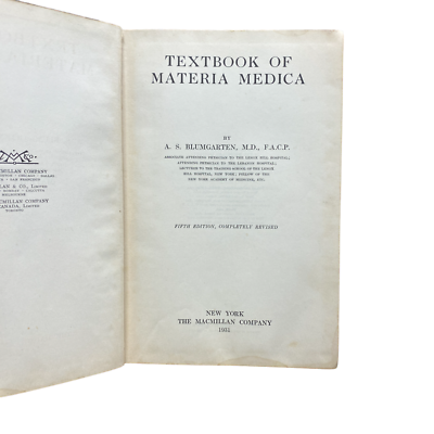 Textbook Of Materia Medica Blumgarten MD FACP 1931 5th Edition | eBay
